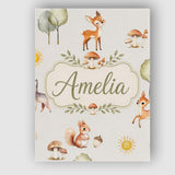 Personalised Name Woodland Deer Fox Squirrel Custom Bespoke  Contemporary Display Canvas Wall Art Print Decor Picture Ready to Hang