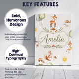 Personalised Name Woodland Deer Fox Squirrel Custom Bespoke  Contemporary Display Canvas Wall Art Print Decor Picture Ready to Hang