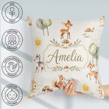 Custom Name Woodland Deer Fox Squirrel Mushroom Seamless Pattern Square Filled Cushion Throw Pillow Sofa Bed Home Decor Zip Washable UK Made
