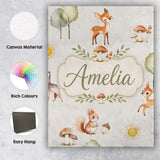 Personalised Name Woodland Deer Fox Squirrel Custom Bespoke  Contemporary Display Canvas Wall Art Print Decor Picture Ready to Hang