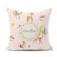 Custom Name Woodland Deer Fox Squirrel Mushroom Seamless Pattern Square Filled Cushion Throw Pillow Sofa Bed Home Decor Zip Washable UK Made