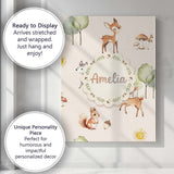 Personalised Name Woodland Deer Fox Squirrel Custom Bespoke  Contemporary Display Canvas Wall Art Print Decor Picture Ready to Hang
