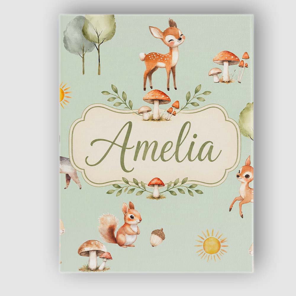 Personalised Name Woodland Deer Fox Squirrel Custom Bespoke  Contemporary Display Canvas Wall Art Print Decor Picture Ready to Hang