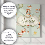 Personalised Name Woodland Deer Fox Squirrel Custom Bespoke  Contemporary Display Canvas Wall Art Print Decor Picture Ready to Hang