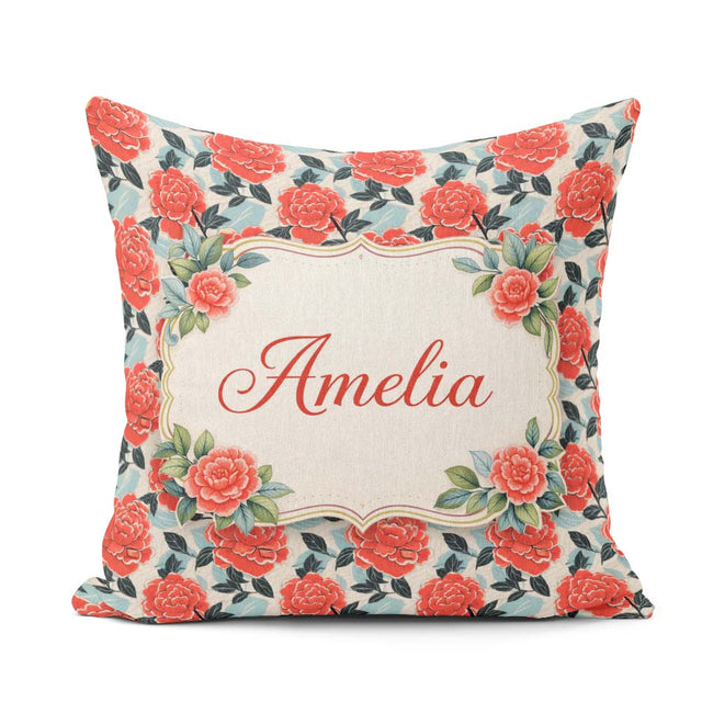 Custom Name Soft Pink Floral Blossom Seamless Pattern Decor Square Filled Cushion Throw Pillow Sofa Bed Home Decor Zip Washable UK Made