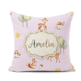 Custom Name Woodland Deer Fox Squirrel Mushroom Seamless Pattern Square Filled Cushion Throw Pillow Sofa Bed Home Decor Zip Washable UK Made