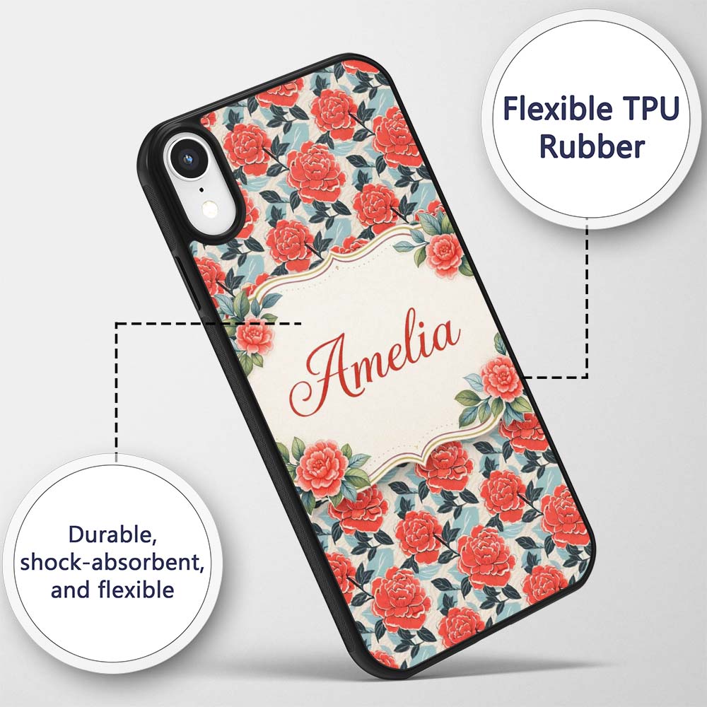 Soft Pink Floral Blossom Seamless Printed Design Custom Name Protective Phone Case Mobile Cover Durable Everyday Smartphone Shock Resistant