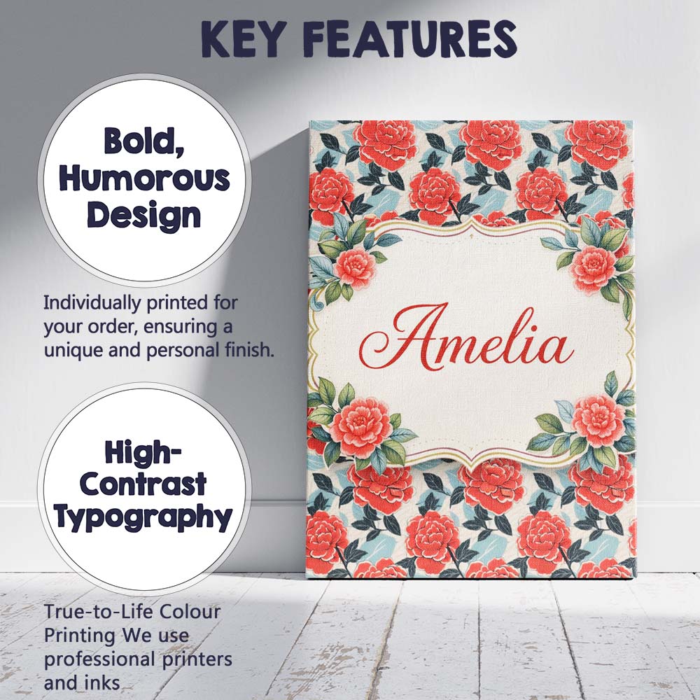 Personalised Name Soft Pink Floral Blossom Seamless Pattern Charming Custom  Home Canvas Wall Art Print Decor Picture Ready to Hang