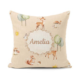 Custom Name Woodland Deer Fox Squirrel Mushroom Seamless Pattern Square Filled Cushion Throw Pillow Sofa Bed Home Decor Zip Washable UK Made