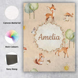 Personalised Name Woodland Deer Fox Squirrel Custom Bespoke  Contemporary Display Canvas Wall Art Print Decor Picture Ready to Hang