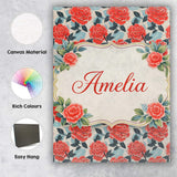 Personalised Name Soft Pink Floral Blossom Seamless Pattern Charming Custom  Home Canvas Wall Art Print Decor Picture Ready to Hang