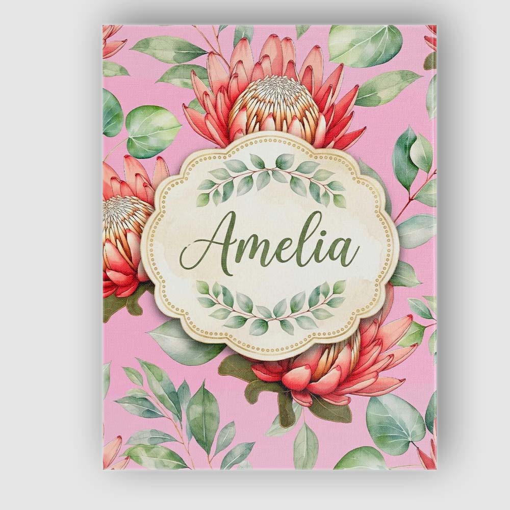 Personalised Name Tropical Protea Flowers Custom  Unique Gift Idea Elegant Feature Canvas Wall Art Print Decor Picture Ready to Hang