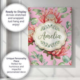 Personalised Name Tropical Protea Flowers Custom  Unique Gift Idea Elegant Feature Canvas Wall Art Print Decor Picture Ready to Hang