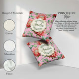 Custom Name Tropical Protea Flowers Leaves Seamless Pattern Pink Square Filled Cushion Throw Pillow Sofa Bed Home Decor Zip Washable UK Made