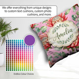 Custom Name Tropical Protea Flowers Leaves Seamless Pattern Pink Square Filled Cushion Throw Pillow Sofa Bed Home Decor Zip Washable UK Made