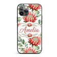 Tropical Protea Flowers Green Leaves Seamless Custom Name Protective Phone Case Mobile Cover Durable Everyday Smartphone Shock Resistant