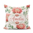 Custom Name Tropical Protea Flowers Green Seamless Pattern White Square Filled Cushion Throw Pillow Sofa Bed Home Decor Zip Washable UK Made