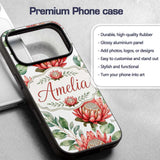 Tropical Protea Flowers Green Leaves Seamless Custom Name Protective Phone Case Mobile Cover Durable Everyday Smartphone Shock Resistant