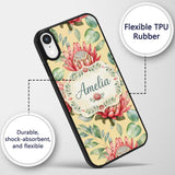 Tropical Protea Flowers Green Leaves Seamless Custom Name Protective Phone Case Mobile Cover Durable Everyday Smartphone Shock Resistant