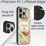 Tropical Protea Flowers Green Leaves Seamless Custom Name Protective Phone Case Mobile Cover Durable Everyday Smartphone Shock Resistant