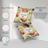 Custom Name Tropical Protea Flowers Green Leaves Seamless Yellow Square Filled Cushion Throw Pillow Sofa Bed Home Decor Zip Washable UK Made