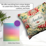 Custom Name Tropical Protea Flowers Green Leaves Seamless Yellow Square Filled Cushion Throw Pillow Sofa Bed Home Decor Zip Washable UK Made