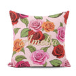 Custom Name Bold Colorful Rose Flowers Seamless Blush Background Square Filled Cushion Throw Pillow Sofa Bed Home Decor Zip Washable UK Made