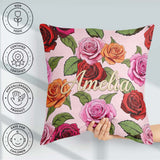 Custom Name Bold Colorful Rose Flowers Seamless Blush Background Square Filled Cushion Throw Pillow Sofa Bed Home Decor Zip Washable UK Made