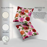 Custom Name Bold Colorful Rose Flowers Seamless Blush Background Square Filled Cushion Throw Pillow Sofa Bed Home Decor Zip Washable UK Made