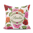 Custom Name Bold Colorful Rose Flowers Seamless Light Background Square Filled Cushion Throw Pillow Sofa Bed Home Decor Zip Washable UK Made