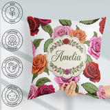 Custom Name Bold Colorful Rose Flowers Seamless Light Background Square Filled Cushion Throw Pillow Sofa Bed Home Decor Zip Washable UK Made