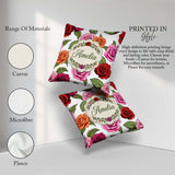 Custom Name Bold Colorful Rose Flowers Seamless Light Background Square Filled Cushion Throw Pillow Sofa Bed Home Decor Zip Washable UK Made
