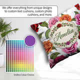 Custom Name Bold Colorful Rose Flowers Seamless Light Background Square Filled Cushion Throw Pillow Sofa Bed Home Decor Zip Washable UK Made