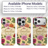 Bold Colorful Rose Flowers Seamless Pattern Soft Custom Name Protective Phone Case Mobile Cover Durable Everyday Smartphone Shock Resistant