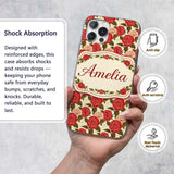 Vintage Red Camellia Botanical Cream Background Custom Name Protective Phone Case Mobile Cover Durable Everyday Smartphone Shock Resistant