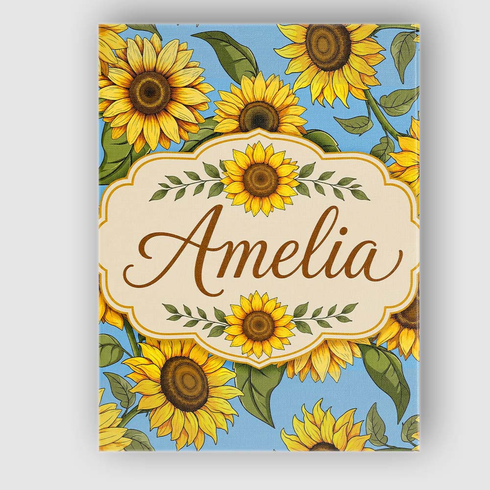 Personalised Name Bright Sunflower Floral Custom  Unique Gift Idea Elegant Feature Canvas Wall Art Print Decor Picture Ready to Hang