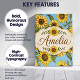 Personalised Name Bright Sunflower Floral Custom  Unique Gift Idea Elegant Feature Canvas Wall Art Print Decor Picture Ready to Hang