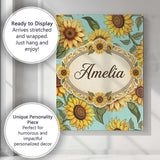 Personalised Name Bright Yellow Sunflower Custom  Unique Gift Idea Elegant Feature Canvas Wall Art Print Decor Picture Ready to Hang