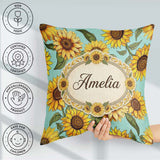 Custom Name Bright Yellow Sunflower Floral Seamless Pattern Teal Square Filled Cushion Throw Pillow Sofa Bed Home Decor Zip Washable UK Made