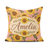 Custom Name Bright Yellow Sunflower Floral Seamless Pattern Warm Square Filled Cushion Throw Pillow Sofa Bed Home Decor Zip Washable UK Made
