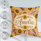 Custom Name Bright Yellow Sunflower Floral Seamless Pattern Warm Square Filled Cushion Throw Pillow Sofa Bed Home Decor Zip Washable UK Made