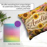 Custom Name Bright Yellow Sunflower Floral Seamless Pattern Warm Square Filled Cushion Throw Pillow Sofa Bed Home Decor Zip Washable UK Made