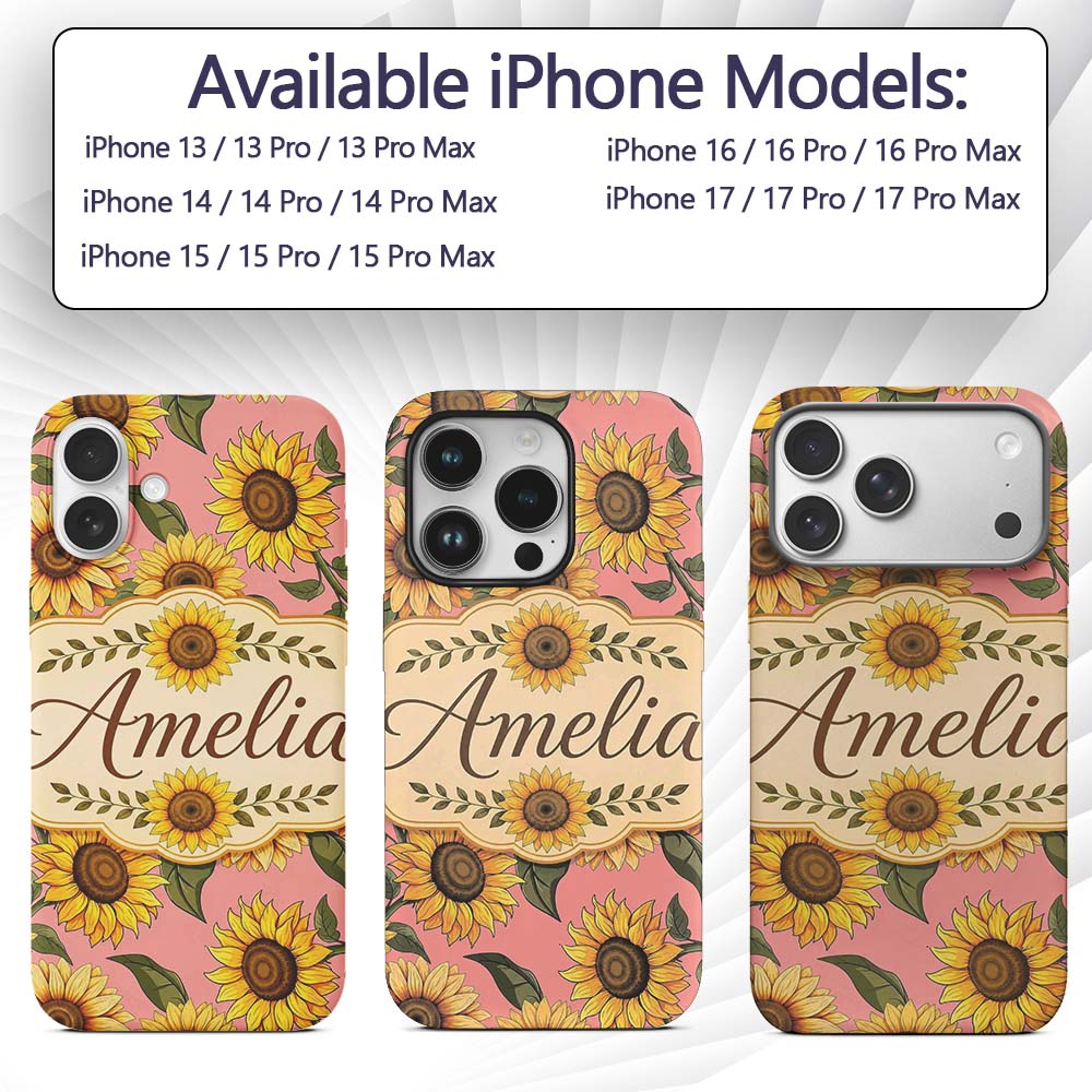 Bright Yellow Sunflower Floral Seamless Pattern Custom Name Protective Phone Case Mobile Cover Durable Everyday Smartphone Shock Resistant