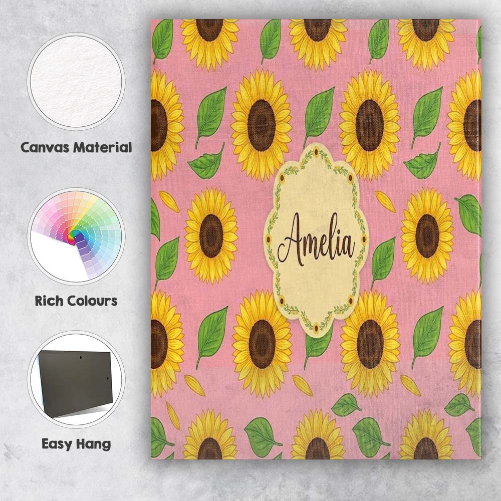 Personalised Name Bright Yellow Sunflower Custom  Unique Gift Idea Elegant Feature Canvas Wall Art Print Decor Picture Ready to Hang