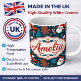 Personalized Custom Name Cute Gingerbread Santa Tree Candy Cane Seamless Pattern Design Kids 11oz Ceramic Coffee Tea Mug White Large Handle