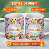 Personalized Custom Name Cute Cartoon Jungle Safari Animals Seamless Pattern on Pink Lovely 11oz Ceramic Coffee Tea Mug White Large Handle