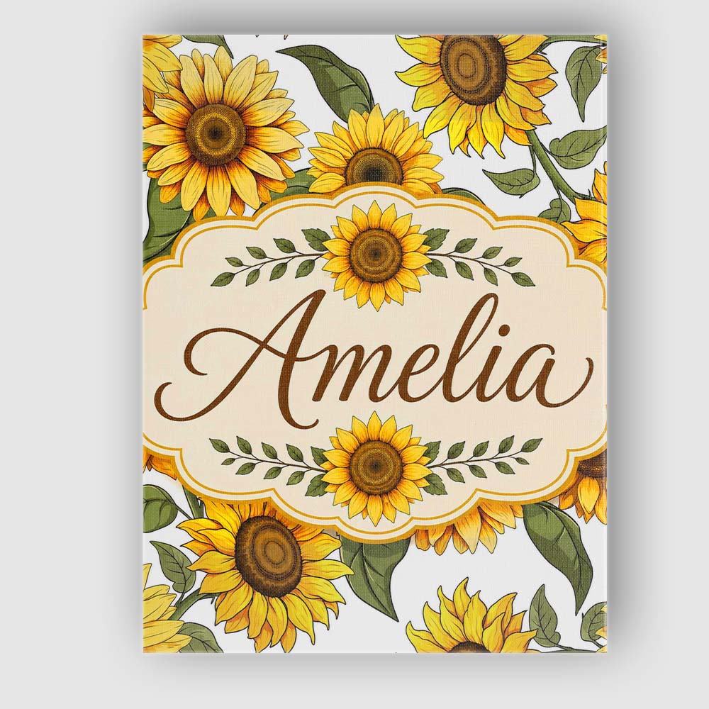 Personalised Name Bright Yellow Sunflower Custom  Unique Gift Idea Elegant Feature Canvas Wall Art Print Decor Picture Ready to Hang