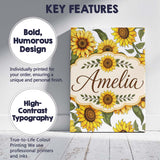 Personalised Name Bright Yellow Sunflower Custom  Unique Gift Idea Elegant Feature Canvas Wall Art Print Decor Picture Ready to Hang