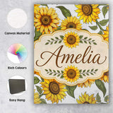Personalised Name Bright Yellow Sunflower Custom  Unique Gift Idea Elegant Feature Canvas Wall Art Print Decor Picture Ready to Hang