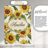 Bright Yellow Sunflower Floral Seamless Pattern Neutral Beige  Personalised Custom Name Super Soft Fleece Blanket Bed Sofa Throw